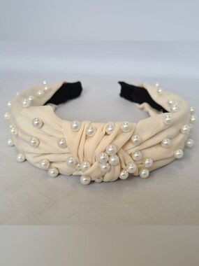 Pearl-Embellished Cream Knot Headband - Women Accessories